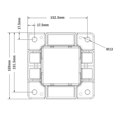 33-9090-0 MODULAR SOLUTIONS FOOT 90MM X 90MM (4) SIDED FOOR W/12MM FLOOR ANCHOR HOLES